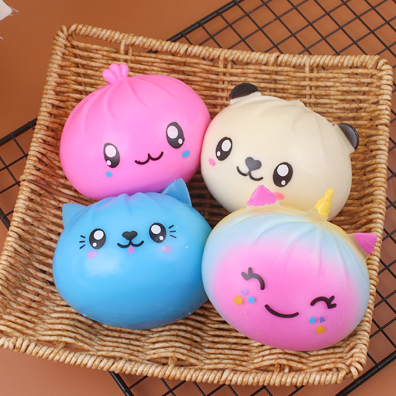 12 pieces Realistic Anti-stress TPR Steamed Stuffed Bun Squishy Soft High Quality Ball Relief Cartoon Panda Dumpling Squeeze Toy